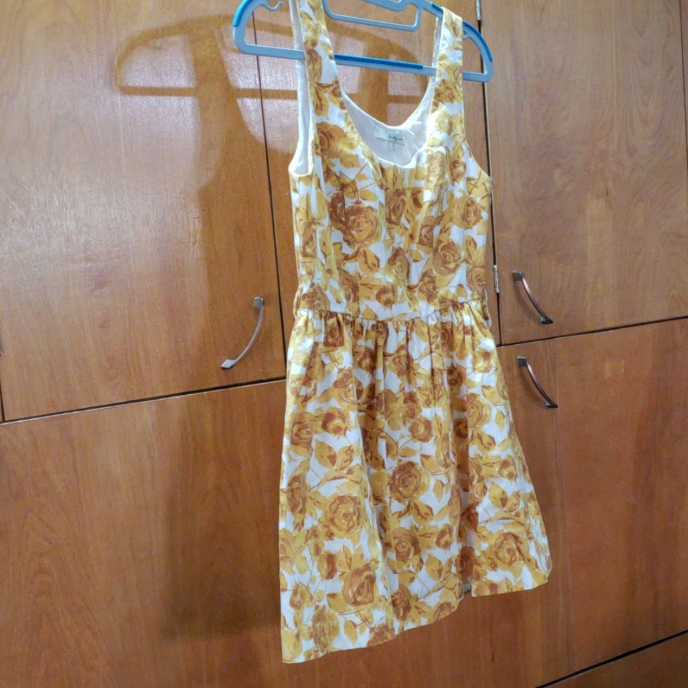 Cute golden roses on flirty white minidress
